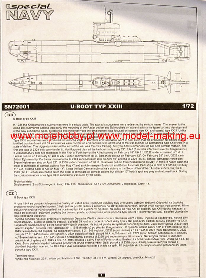  Special Hobby WWII Special Navy U-Boat Type XXIII German  Submarine (1/72 Scale) : Arts, Crafts & Sewing