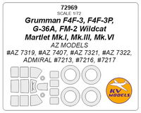 Grumman F4F-3, F4F-3P Wildcat / Martlet Mk.I, Mk.III, Mk.VI, G-36A, FM-2 (AZ MODELS, Admiral) + wheels masks - Image 1