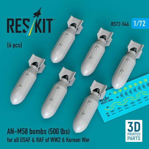 AN-M58 Bombs (500 lbs) For All USAF & RAF Of WW2 & Korean War (6pcs) (3D Printed) - Image 1