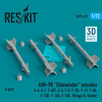AIM-9B Sidewinder Missiles (4pcs) (A-4, A-7, F-4D1, F-4, F-8, F-3H, F-11, F-86, F-100, F-104, F-105,  Mirage III, Harrier) (3D Printed) - Image 1