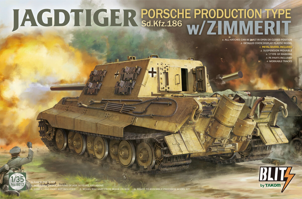 JAGDTIGER PORSCHE PRODUCTION TYPE Sd.Kfz.186 w/ZIMMERIT Takom 8012