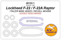 Lockheed F-22 / F-22A Raptor (ITALERI #850, #2822 / REVELL #04559) - (Double sided) + wheels masks