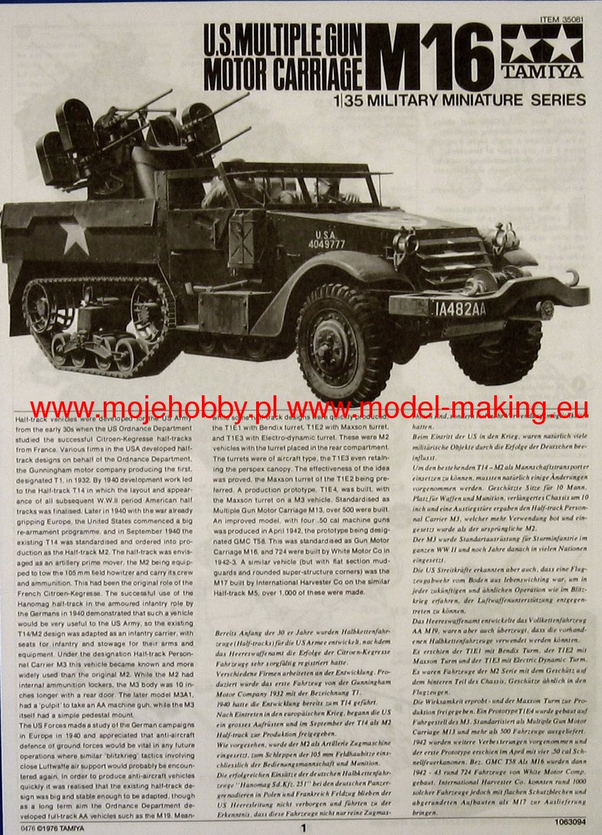 US M16 Half Track Tamiya 35081 US M16 Half Track Tamiya 35081