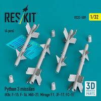 Python 3 Missiles (4pcs) (Kfir, F-15, F-16, MiG-21, Mirage F.1, JF-17, FC-1) (3D Printed) - Image 1