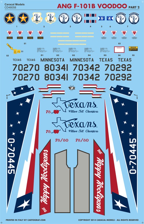 Caracal 1/48 ANG F-101B Voodoo Pt 2 decal - CD48058 Caracal 1/48 ANG F-101B Voodoo Pt 2 decal - CD48058