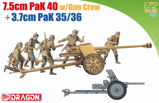 German Anti-tank guns 7.5cm PaK40 with Gun Crew and 3.7cm