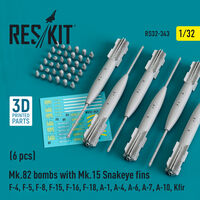 Mk.82 Bombs With Mk.15 Snakeye Fins (6 pcs) (F-4, F-5, F-8, F-15, F-16, F-18, A-1, A-4, A-6, A-7, A-10, Kfir)