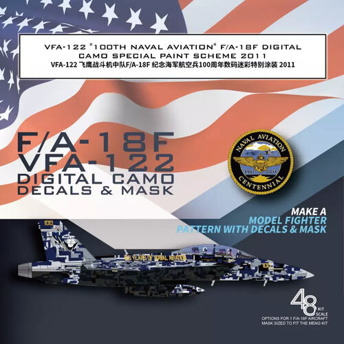VFA-122 100th Naval Aviation F/A-18F Digital Camo Special Paint Scheme 2011, Decals & Mask (For Meng LS-013) - Image 1