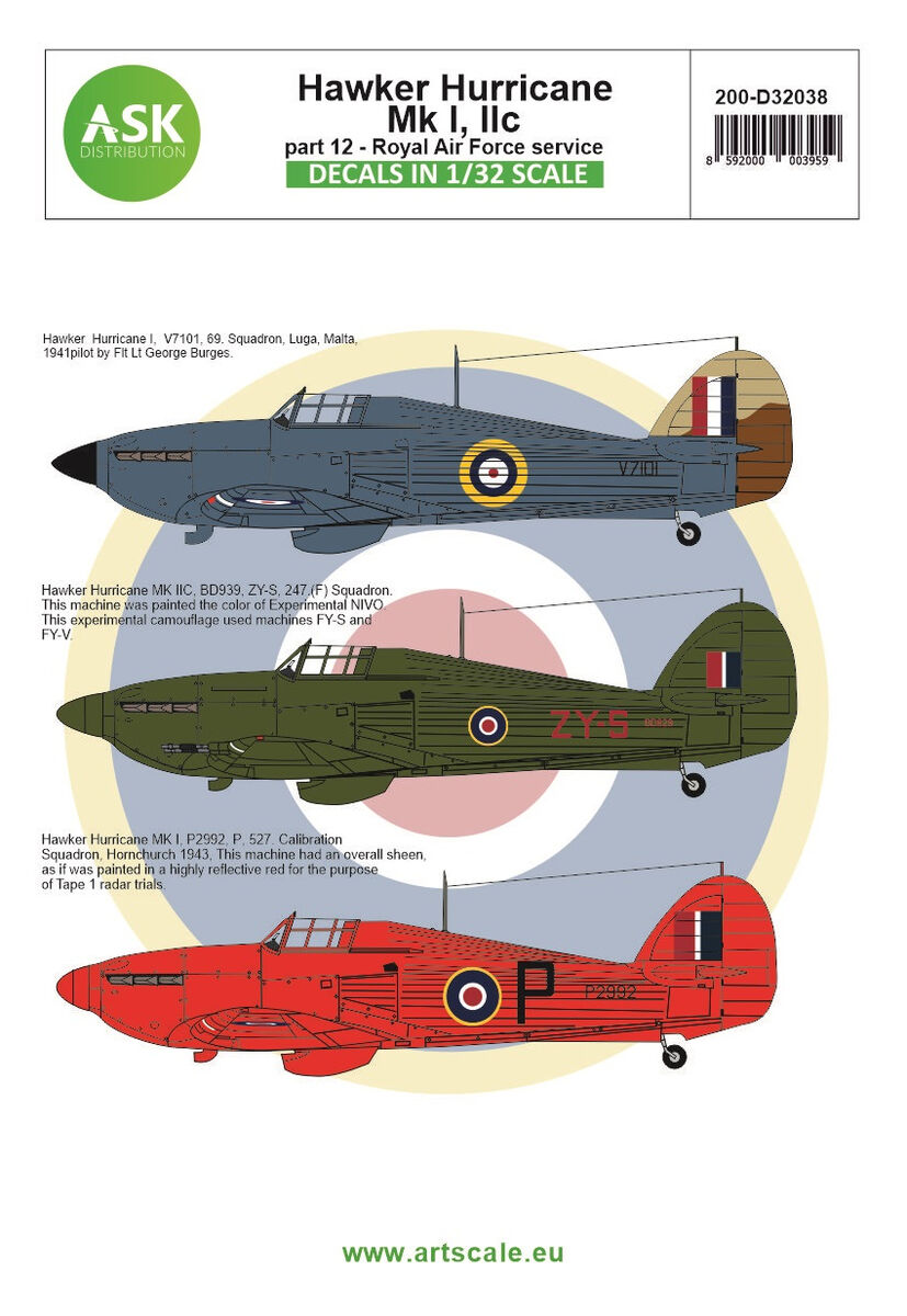 Hawker Hurricane Mk.I / Mk.IIc Part 12 - Royal Air Force Decals Art ...