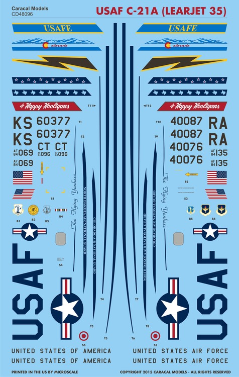 Caracal 1/48 CD48096 - USAF C-21 Learjet 35 decals for Hasegawa