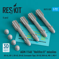 AGM-114K Hellfire II Missiles (4pcs) (AH-64, AH-1, UH-60, SH-60, Eurocopter Tiger, OH-58, RAH-66, MQ-1, MQ-9) (3D Printed)