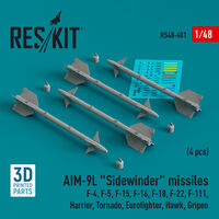 AIM-9L Sidewinder Missiles (4pcs) (F-4, F-5, F-15, F-16, F-18, F-22, F-111, Harrier, Tornado, Eurofighter, Hawk, Gripen) (3D Printed) - Image 1